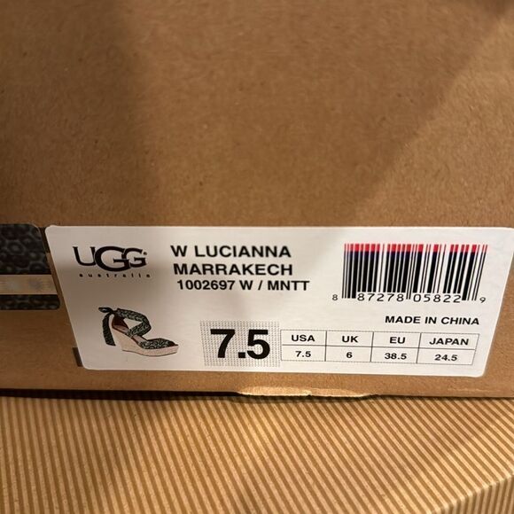 UGG Lucianna Marrakech Green/Blue Satin Espadrilles Wedge Sandals size 7.5 new - Picture 2 of 8